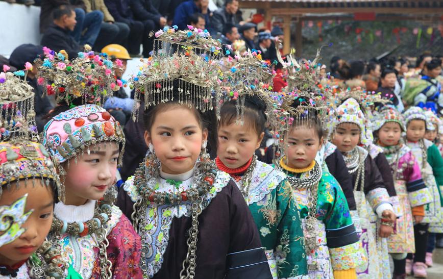 The Dong ethnic people wear traditional costumes to celebrate the new year