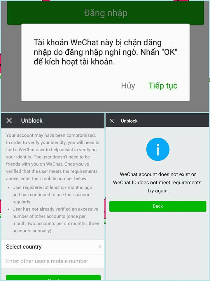 mở khóa Wechat bị chặn