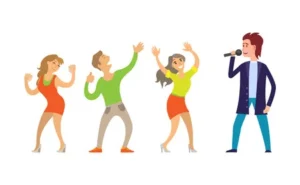 117269857 musician giving performance for people dancing on music vector